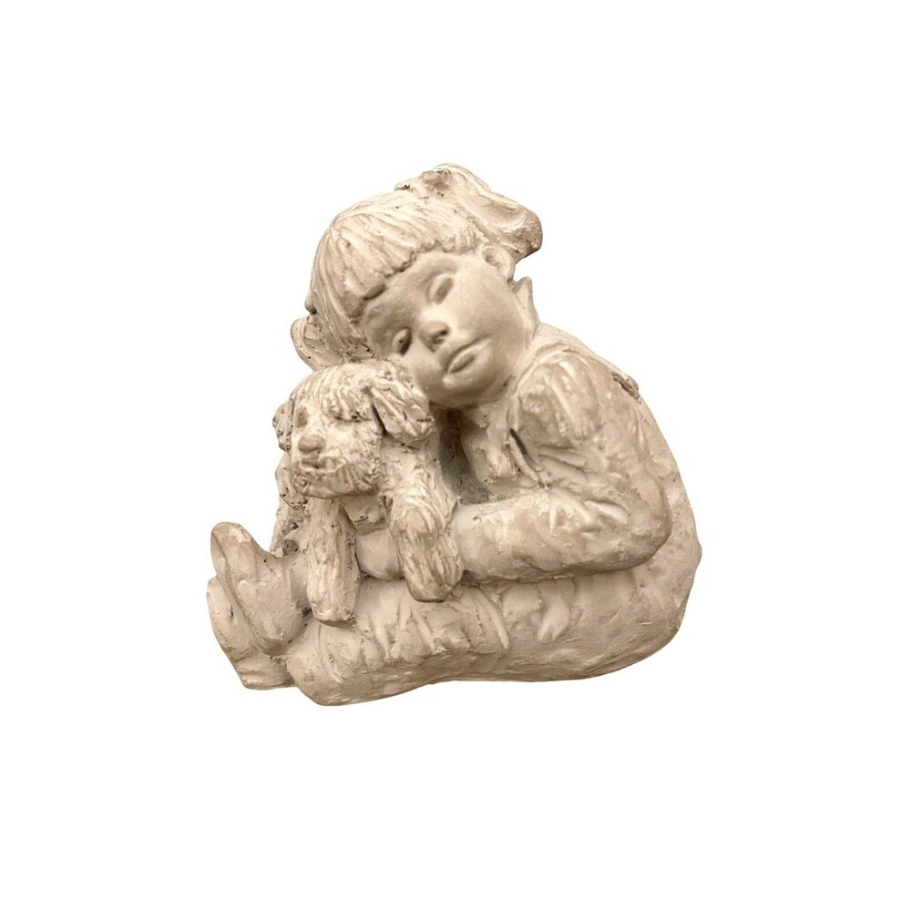 Vintage Home Interiors Boy & Puppy Figurine Sculpture Signed